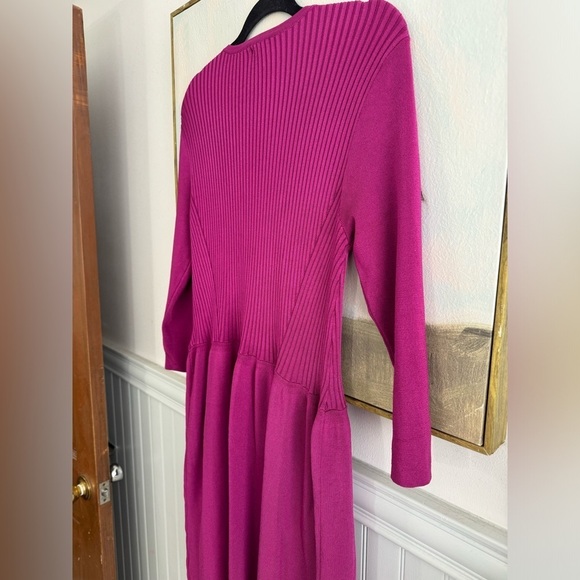 J MCLAUGHLIN Magenta Long Sleeve Ribbed Flare Stretch Knit Dress Size Medium - Picture 7 of 7